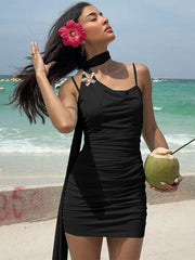 Starfish Brooch Wrap Around Strap Bodycon Mini Dress