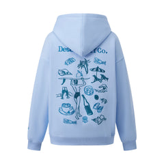 Blue Beach Graphic Embroidered Hooded Sweatshirt