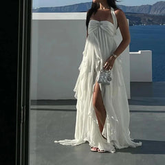 Ruffles Scarf Collar Long Dress