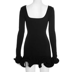 Long Sleeve Ruffles Hem Mini Dress