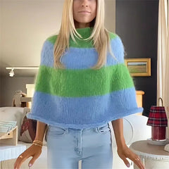 Colour Block Striped Knit Poncho Top