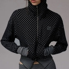 Polka Dot Stripe Zipper Hoodie