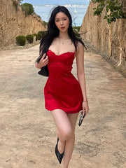Red Satin Cami Mini Dress