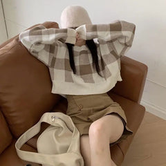 Plaid Loose O-Neck Short Sweater