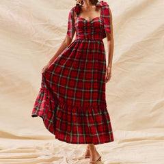 Plaid Sleeveless Tie Up Maxi Dress