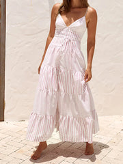 Stripe Patchwork Spaghetti Strap Flowy Beach Maxi Dress