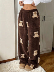 Bear Print Plush Sweatpants