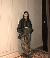 Distressed Zipper Soft Bomber Faux Leather Jacket