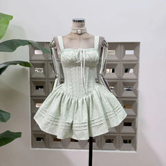 Embroidery Lace-up Crossover Strap Mini Dress
