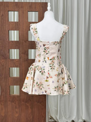Floral Printed Square Neck Strap Mini Dress