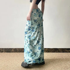 Blue Rose Pinted Long Skirt
