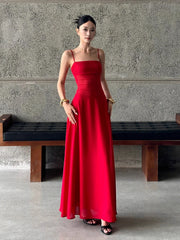 Red Lace-up Spaghetti Strap Maxi Dress