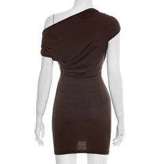 One Shoulder Asymmetric Neck Bodycon Mini Dress