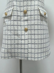 White High Collar Plaid Button Up Mini Dress