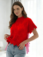 Turtleneck Tie-up Short Sleeve Knit Vest