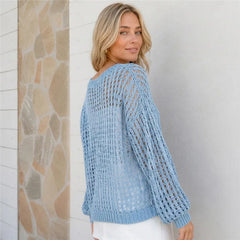 Hollow Crochet Cover Up Long Sleeve Pullover Top