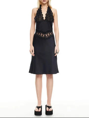 Lace Patchwork Halter Sleeveless Midi Dress