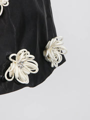 Black Strapless 3D Flower Flare Mini Dress