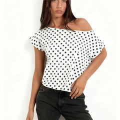 Polka Dots One-Shoulder Top