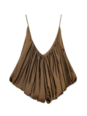 Satin Pleated Puff Hem Crop Top