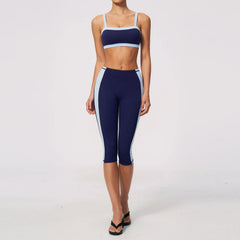 Two-Tone Contrast Seam Crop Top And Capri Leggings Set