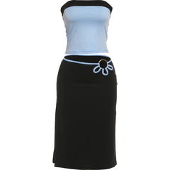 Colour Blocking Tube Top With Metal Ring Midi Skirt Set