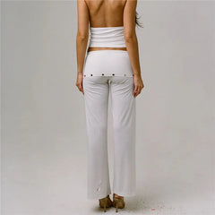 Fold Over Waist Metal Stud Flare Pants