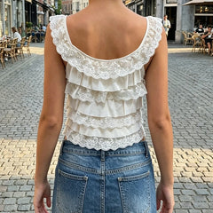 Lace Ruffle Tiered Strappy Top