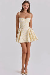 Yellow Floral Corset Skater Mini Dress