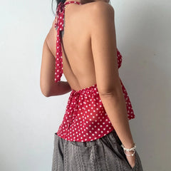 Red Polka Dot Babydoll Halter Top