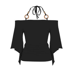 Off Shoulder Long Flare Sleeves Halter Top