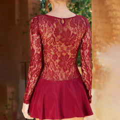 Lace Sheer Patchwork Ruffle Long Sleeve Mini Dress