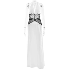 Satin Lace Patchwork V-neck Midi Dress