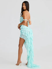 Lace Ruffle Irregular Open Back Midi Dress