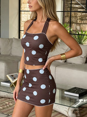 Polka Dot Reversible Halter Crop Top And Mini Skirt Set