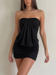 Draped Front Gathered Bodycon Strapless Mini Dress