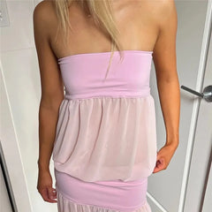 Two Tone Sheer Puff Hem Tube Top