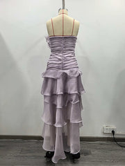 Strapless Mesh Ruffles Fringe Midi Dress