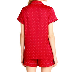 Red Short Sleeve Dots Print Shirt And Shorts Lounge Set
