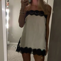 Lace Patchwork Satin Tube Top