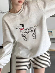 Dog Print Long Sleeve O-Neck Sweatshirt