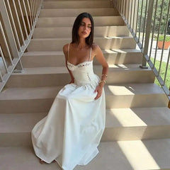 White Floral Embroidered Strap Maxi Dress