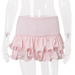 Pink Tube Flower Top And Frill Mini Skirt Set