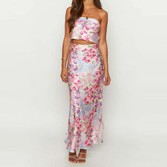 Satin Strapless Crop Top & Long Skirt Set