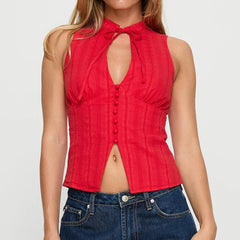 Keyhole Tie Front Sleeveless Top