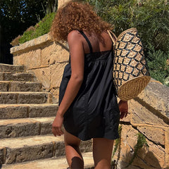 Babydoll Lace Trim Strap Mini Dress