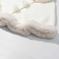 White Faux Fur Pom Pom Button Cape Shawl