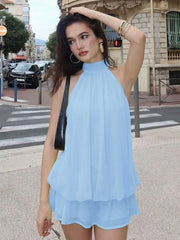 Chiffon Frill Halter Mini Dress