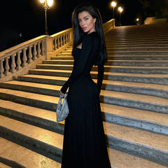 Long Sleeve Neck Cut Out Maxi Dress