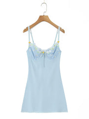 Blue Plaid Lace Up Babydoll Mini Dress